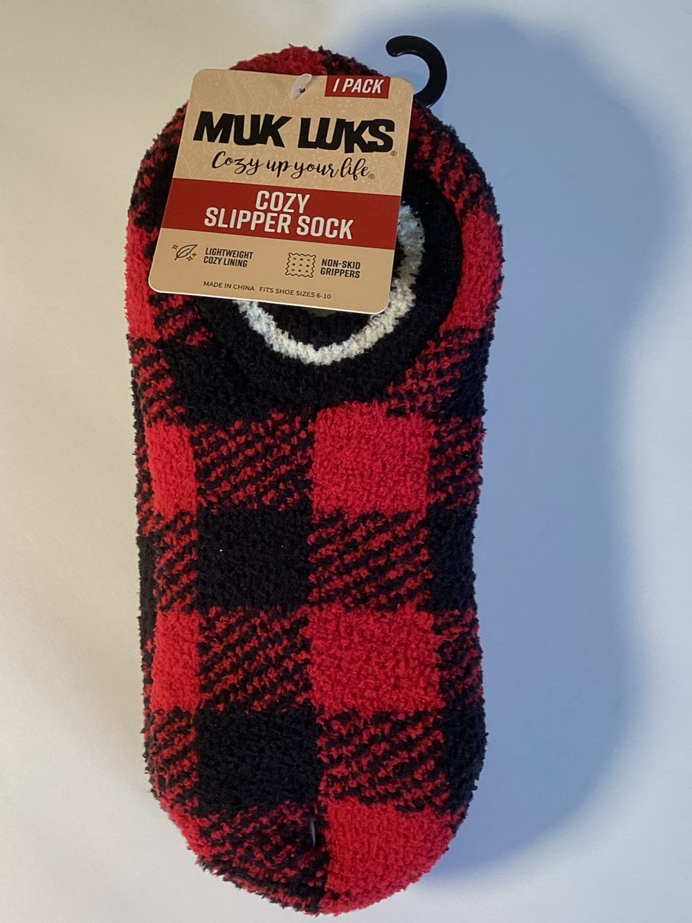 Muk Luks Cozy Slipper Sock - Red & Black Buffalo Plaid